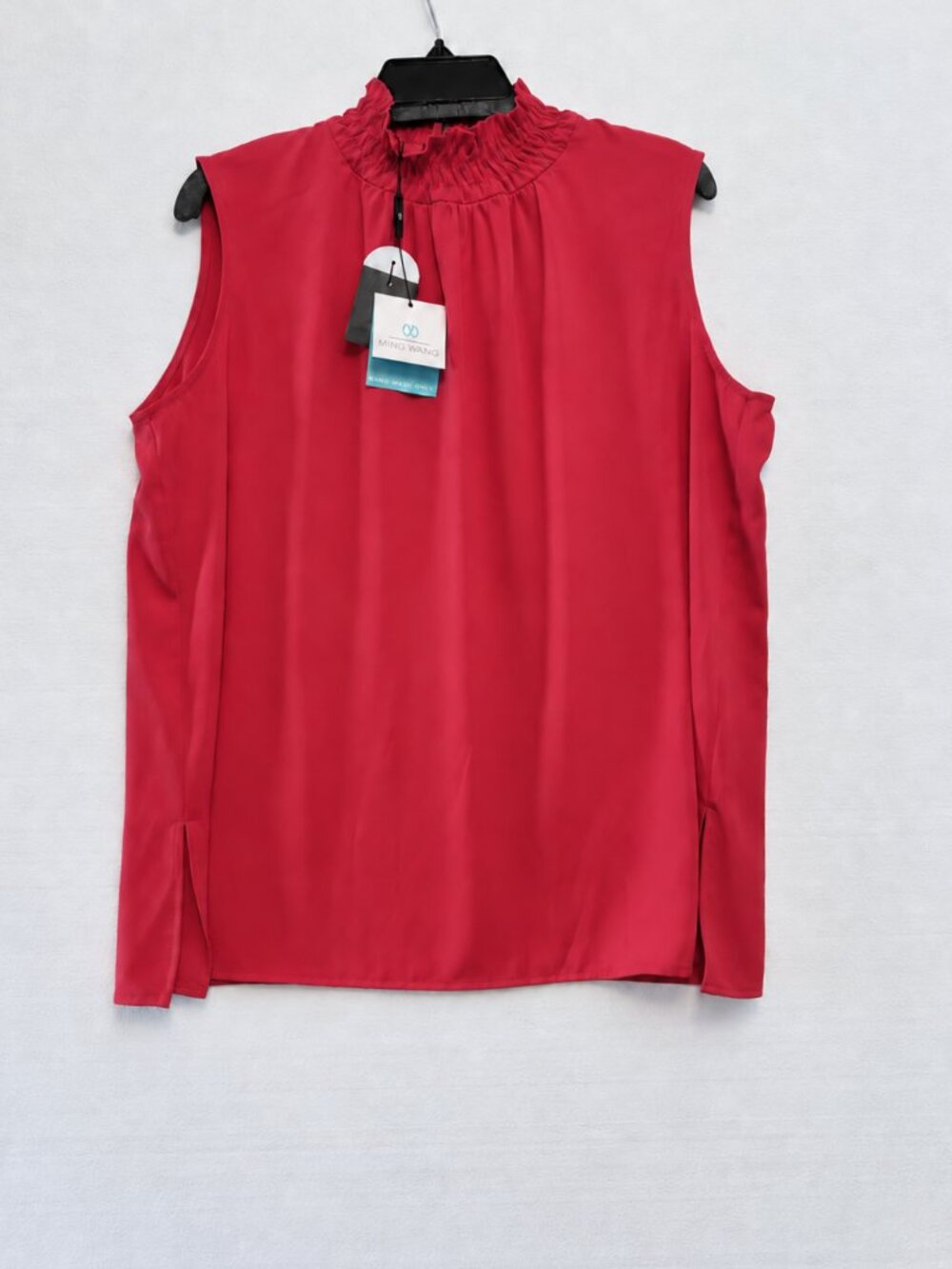 Ming Wang Sleeveless Blouse Women's L Pink Red Mock Neck Ruched Tank Top NEW